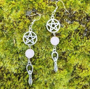 🥳SALE🥳Pink Goddess Rose Quartz Pentacle earrings